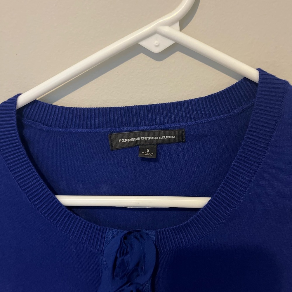 Express Collection Studio Royal Blue Ruffle Front Cardigan small - Picture 3 of 7